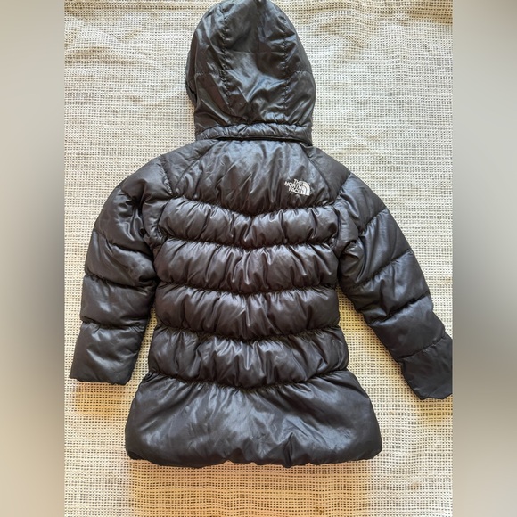 The North Face Girls Hooded Black Puffer 550 Goose Down Jacket - Picture 2 of 9